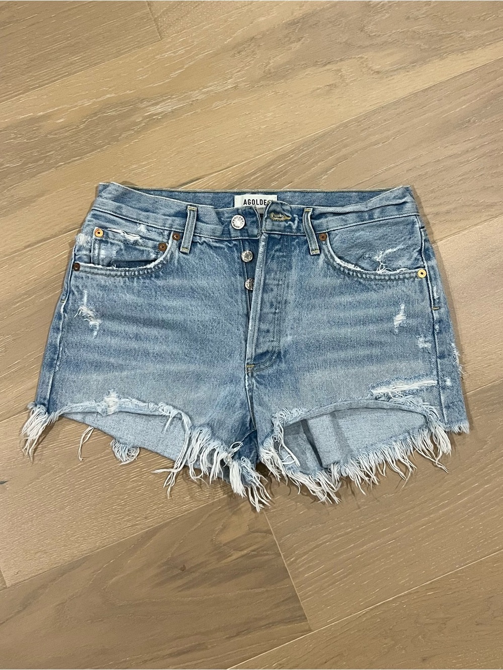 Agolde Parker Light Wash Distressed High-Rise Jean Shorts